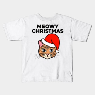 Meowy Christmas Cute Cat Ginger Kitten Christmas Cat Santa Claus Hat Snow Kitty Merry Christmas Kids T-Shirt